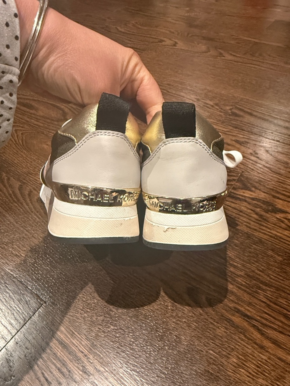 Michael Kors Olive, White & Beige Colorblock Sneakers with Pink Accent size 7.5 - Picture 3 of 7